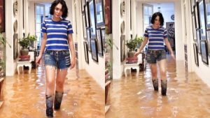 Yuni Shara Tetap Tampil Stylish Meskipun Rumahnya Banjir